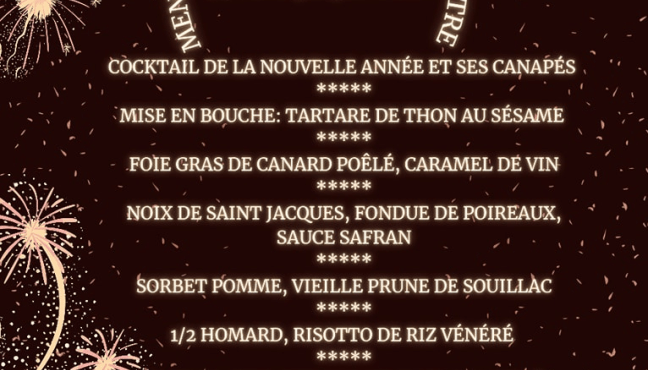 Menu de noël et du nouvel an à La Bergerie Du 25/12/2024 au 1/1/2025