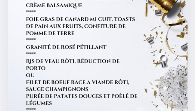 Menu de noël et du nouvel an à La Bergerie